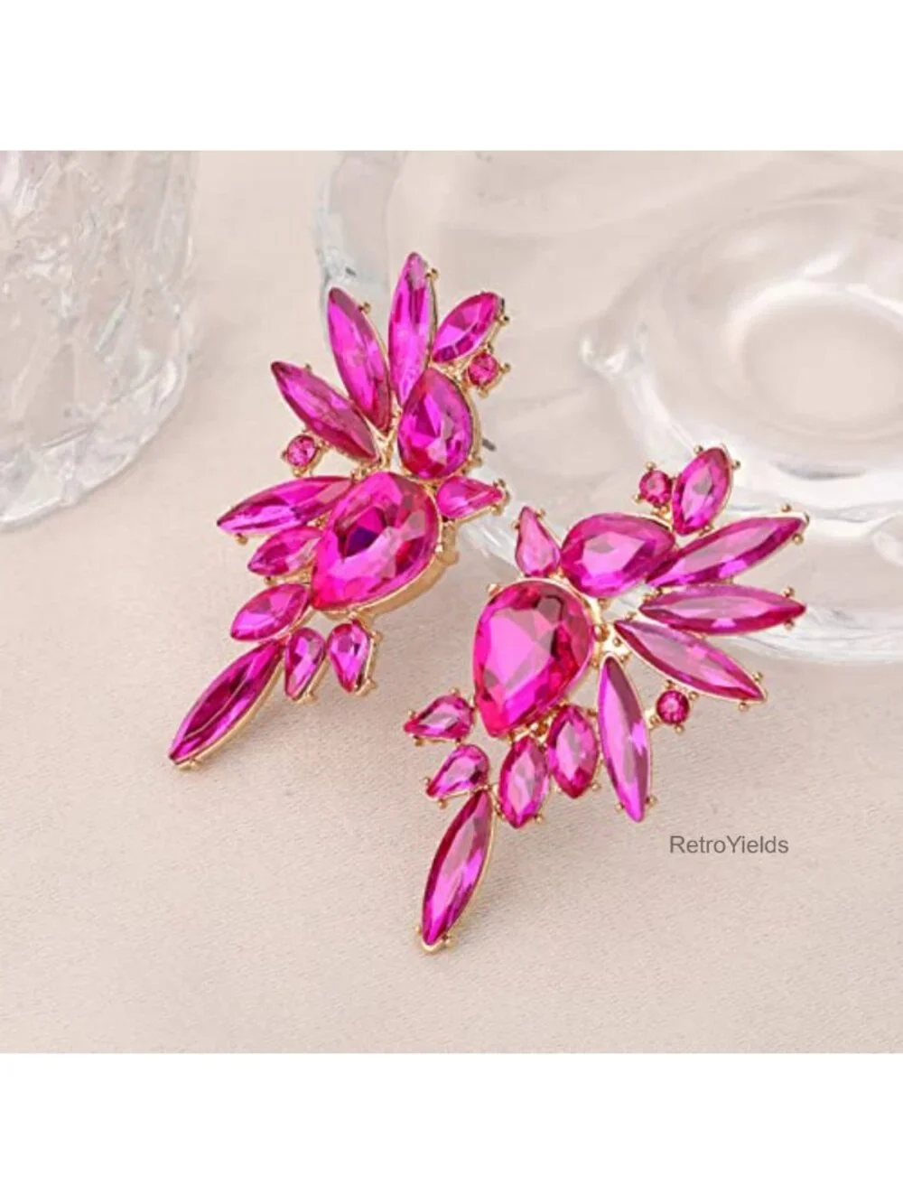 Vintage Rhinestone Statement Cluster Drop Dangle Earrings Gold Plated Crystal